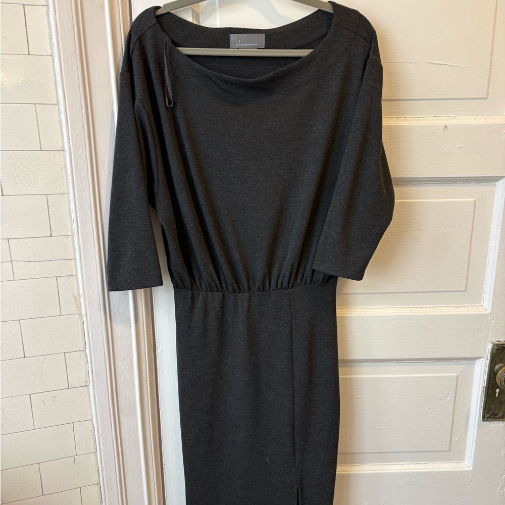 Anthropologie grey knit boat neck column dress